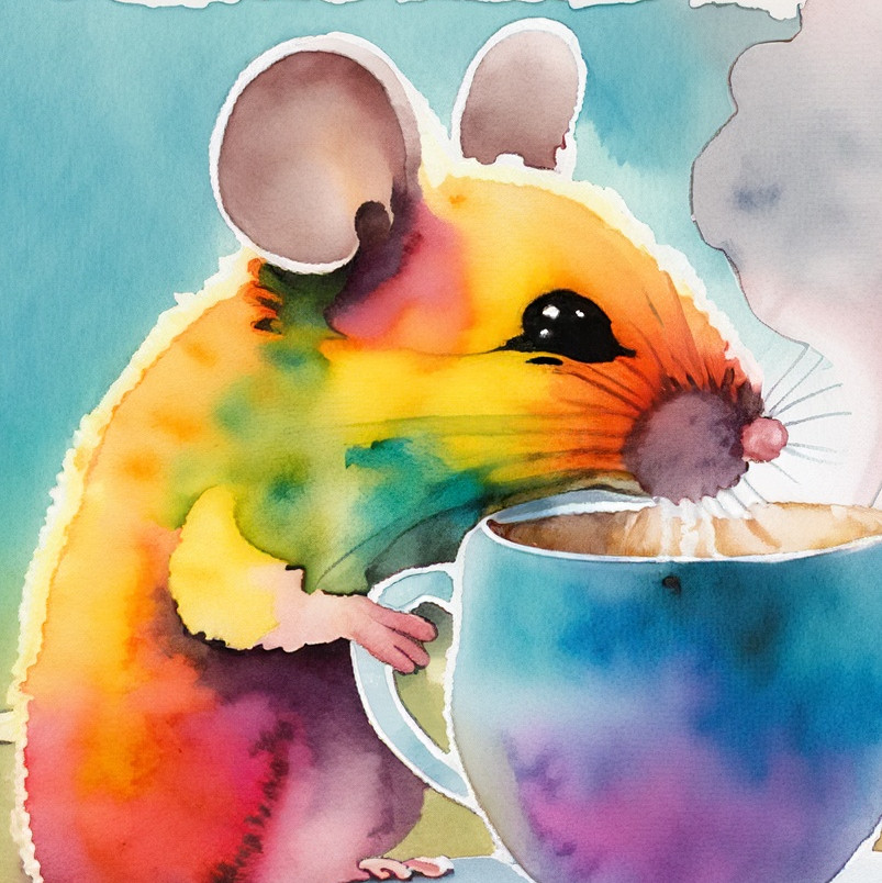 Firefly Pastel Watercolor Of Rainbow Mouse Smelling Steam From A Cup Of Coffee 95624 1 150x150